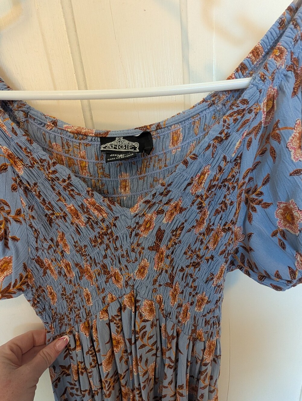Angie Dusty Blue Floral Puff-Sleeve Dress - Picture 6 of 8